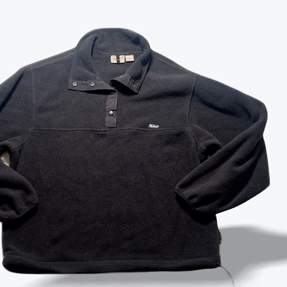 Vintage Woolrich Fleece Pullover Quarter Snap 90s Black Polartec Made USA Large